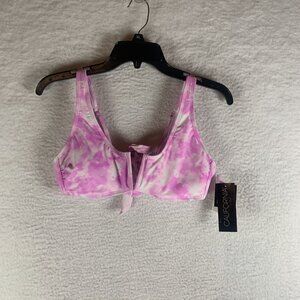 California Waves Bikini Top Womens Large Pink Nylon Stretch Tie Dye V-Wire S9465
